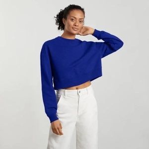 Everlane Blue Organic Cotton Crew Neck Pullover Cropped Sweatshirt Size Small